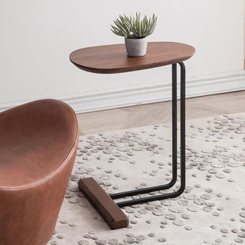  Modern C-Shaped Wooden Side Table – Minimalist Sofa Accent Table

