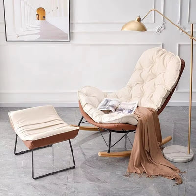  Beige Nordic rocking recliner chair in a minimalist USA living room