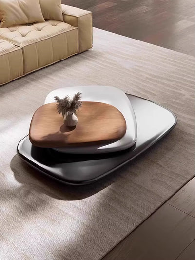 Rotating Wooden Coffee Table with Floating Design

