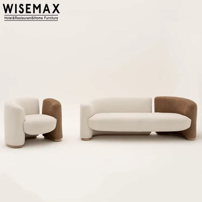 WISEMAX Curved Teddy Sheepskin Sofa – Luxury Single and 2-Seater Lounge Couch